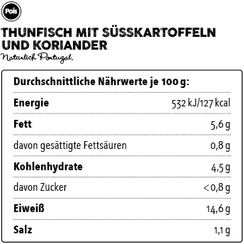 Nährwertangaben Thunfisch mit Süßkartoffeln und Koriander